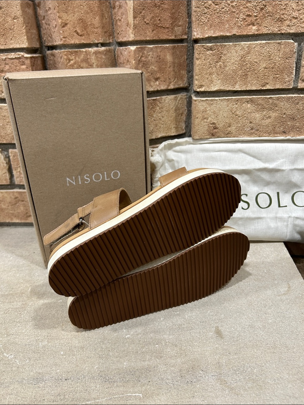 NIB Nisolo Go-To Flatform Sandals Platform Almond Leather Women’s Shoes Size 8 - Picture 4 of 6